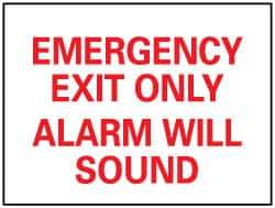 NMC - Emergency Exit Only Alarm Will Sound, Plastic Exit Sign - 14" Wide x 10" High - Industrial Tool & Supply