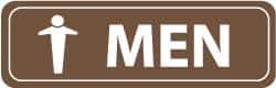 NMC - Men, 11" Wide x 3.5" High, Acrylic Sign - English, White on Brown, Wall Mount - Industrial Tool & Supply