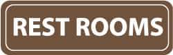 NMC - Rest Rooms, 11" Wide x 3.5" High, Acrylic Sign - English, White on Brown, Wall Mount - Industrial Tool & Supply