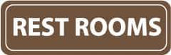 NMC - Rest Rooms, 11" Wide x 3.5" High, Acrylic Sign - English, White on Brown, Wall Mount - Industrial Tool & Supply