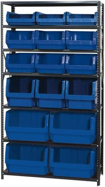Quantum Storage - 16 Bin Large Hopper Front Bin Storage Units - 18 Inch Overall Depth x 75 Inch Overall Height, Blue High Density Polyethylene Bins - Industrial Tool & Supply
