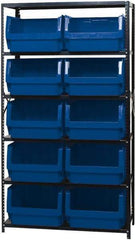 Quantum Storage - 10 Bin Large Hopper Front Bin Storage Units - 18 Inch Overall Depth x 75 Inch Overall Height, Blue High Density Polyethylene Bins - Industrial Tool & Supply