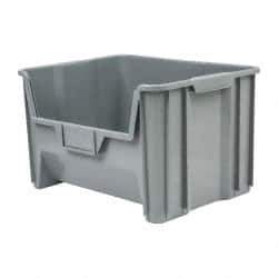 Quantum Storage - 75 Lb. Load Capacity, 15-1/4" Deep, Gray Polyethylene Hopper Stacking Bin - 12-7/16" High x 19-7/8" Wide x 15-1/4" Long - Industrial Tool & Supply