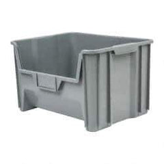 Quantum Storage - 75 Lb. Load Capacity, 15-1/4" Deep, Gray Polyethylene Hopper Stacking Bin - 12-7/16" High x 19-7/8" Wide x 15-1/4" Long - Industrial Tool & Supply