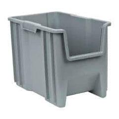 Quantum Storage - 75 Lb. Load Capacity, 17-1/2" Deep, Gray Polyethylene Hopper Stacking Bin - 12-1/2" High x 10-7/8" Wide x 17-1/2" Long - Industrial Tool & Supply