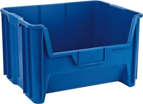 Quantum Storage - 75 Lb. Load Capacity, 15-1/4" Deep, Blue Polyethylene Hopper Stacking Bin - 12-7/16" High x 19-7/8" Wide x 15-1/4" Long - Industrial Tool & Supply
