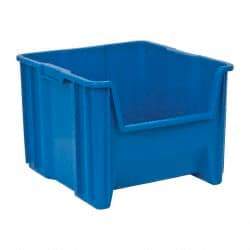 Quantum Storage - 75 Lb. Load Capacity, 17-1/2" Deep, Blue Polyethylene Hopper Stacking Bin - 12-1/2" High x 16-1/2" Wide x 17-1/2" Long - Industrial Tool & Supply