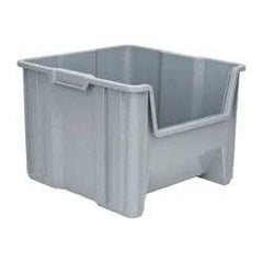 Quantum Storage - 75 Lb. Load Capacity, 17-1/2" Deep, Gray Polyethylene Hopper Stacking Bin - 12-1/2" High x 16-1/2" Wide x 17-1/2" Long - Industrial Tool & Supply