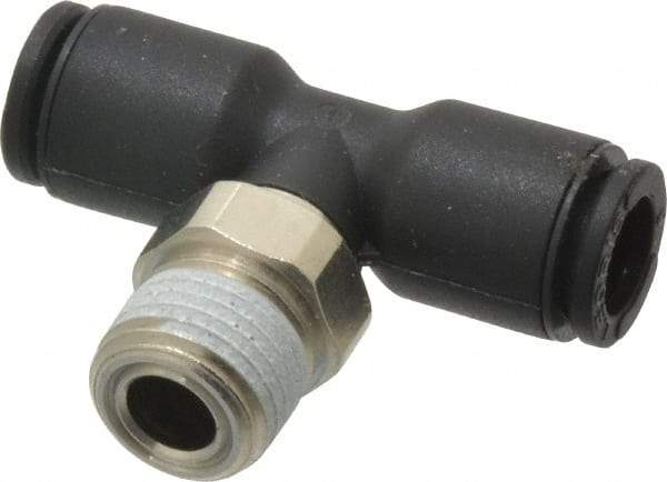 Legris - 6mm OD, 1/8 NPT, Nylon/Nickel Plated Brass Push-to-Connect Male Branch Tee - 290 Max psi, Black - Industrial Tool & Supply