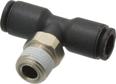 Legris - 6mm OD, 1/8 NPT, Nylon/Nickel Plated Brass Push-to-Connect Male Branch Tee - 290 Max psi, Black - Industrial Tool & Supply