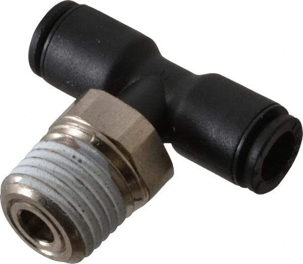 Legris - 6mm OD, 1/4 NPT, Nylon/Nickel Plated Brass Push-to-Connect Male Branch Tee - 290 Max psi, Black - Industrial Tool & Supply