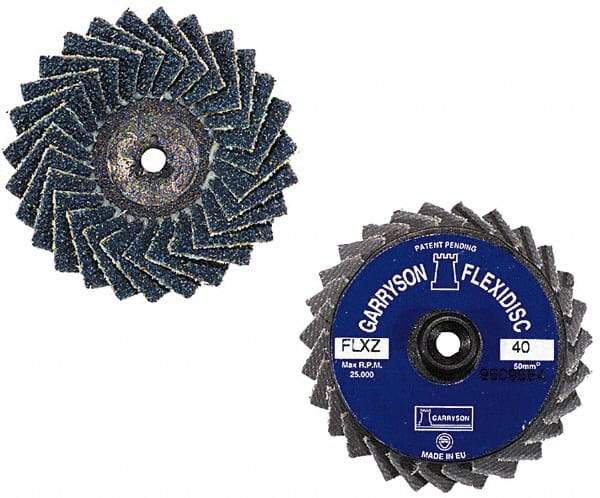 Garryson - 40 Grit, 2" Disc Diam, Type 27 Aluminum Oxide Flap Disc - 30,000 Max RPM, Nylon Backing, Quick Change Type S Attaching System, Coated - Industrial Tool & Supply