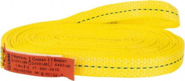 Lift-All - 14' Long x 1" Wide, 3,200 Lb Vertical Capacity, 1 Ply, Polyester Web Sling - 2,500 Lb Choker Capacity, Yellow - Industrial Tool & Supply