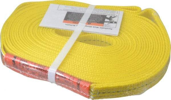 Lift-All - 20' Long x 1" Wide, 3,200 Lb Vertical Capacity, 1 Ply, Polyester Web Sling - 2,500 Lb Choker Capacity, Yellow - Industrial Tool & Supply