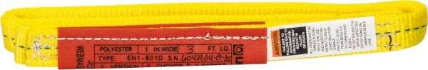 Lift-All - 3' Long x 1" Wide, 3,200 Lb Vertical Capacity, 1 Ply, Polyester Web Sling - 2,500 Lb Choker Capacity, Yellow - Industrial Tool & Supply