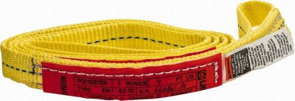 Lift-All - 4' Long x 1" Wide, 3,200 Lb Vertical Capacity, 1 Ply, Polyester Web Sling - 2,500 Lb Choker Capacity, Yellow - Industrial Tool & Supply