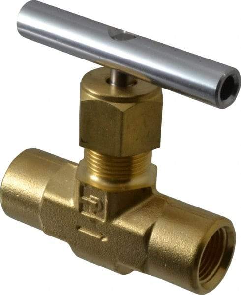 Parker - 3,000 Max psi, 3/8" Pipe, Brass, Inline Instrumentation Needle Valve - FNPT x FNPT End Connections - Industrial Tool & Supply