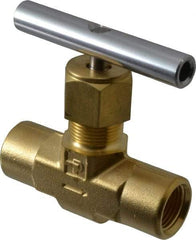 Parker - 3,000 Max psi, 3/8" Pipe, Brass, Inline Instrumentation Needle Valve - FNPT x FNPT End Connections - Industrial Tool & Supply