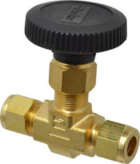 Parker - 3,000 Max psi, 3/8" Pipe, Brass, Inline Instrumentation Needle Valve - Compression x Compression CPI End Connections - Industrial Tool & Supply