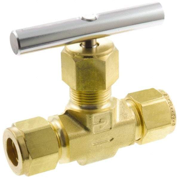 Parker - 3,000 Max psi, 1/2" Pipe, Brass, Inline Instrumentation Needle Valve - Industrial Tool & Supply