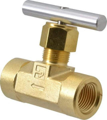 Parker - 3,000 Max psi, 1/2" Pipe, Brass, Inline Instrumentation Needle Valve - FNPT x FNPT End Connections - Industrial Tool & Supply