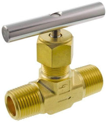 Parker - 3,000 Max psi, 1/2" Pipe, Brass, Inline Instrumentation Needle Valve - MNPT x MNPT End Connections - Industrial Tool & Supply