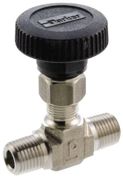 Parker - 5,000 Max psi, 3/8" Pipe, 316 Grade Stainless Steel, Inline Instrumentation Needle Valve - MNPT x MNPT End Connections - Industrial Tool & Supply