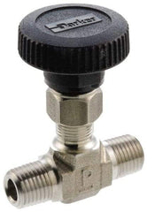 Parker - 5,000 Max psi, 3/8" Pipe, 316 Grade Stainless Steel, Inline Instrumentation Needle Valve - MNPT x MNPT End Connections - Industrial Tool & Supply