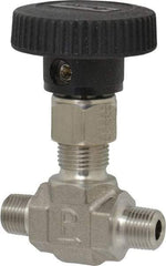 Parker - 5,000 Max psi, 1/8" Pipe, 316 Grade Stainless Steel, Inline Instrumentation Needle Valve - MNPT x MNPT End Connections - Industrial Tool & Supply