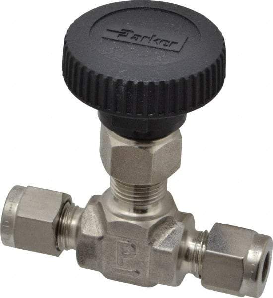 Parker - 5,000 Max psi, 1/4" Pipe, 316 Grade Stainless Steel, Inline Instrumentation Needle Valve - Industrial Tool & Supply