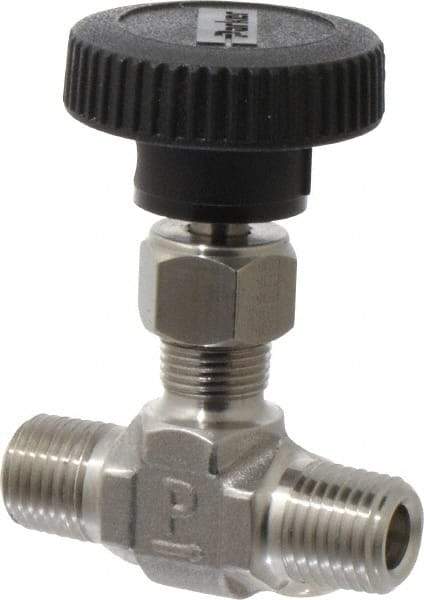 Parker - 5,000 Max psi, 1/4" Pipe, 316 Grade Stainless Steel, Inline Instrumentation Needle Valve - MNPT x MNPT End Connections - Industrial Tool & Supply