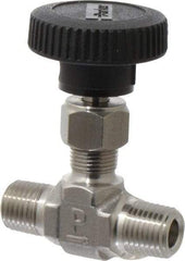 Parker - 5,000 Max psi, 1/4" Pipe, 316 Grade Stainless Steel, Inline Instrumentation Needle Valve - MNPT x MNPT End Connections - Industrial Tool & Supply