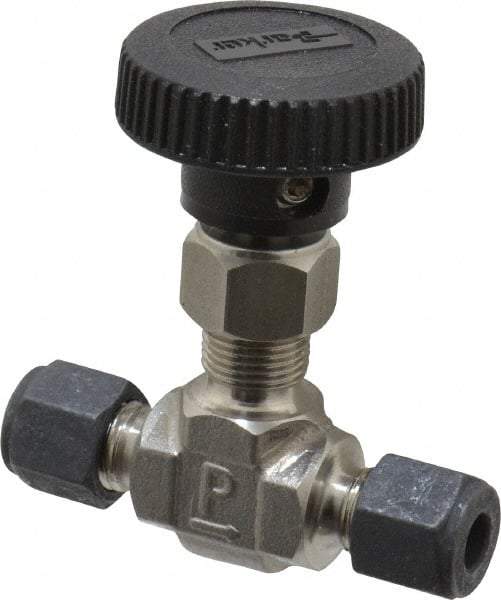 Parker - 5,000 Max psi, 1/4" Pipe, 316 Grade Stainless Steel, Inline Instrumentation Needle Valve - Compression x Compression CPI End Connections - Industrial Tool & Supply