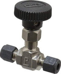 Parker - 5,000 Max psi, 1/4" Pipe, 316 Grade Stainless Steel, Inline Instrumentation Needle Valve - Compression x Compression CPI End Connections - Industrial Tool & Supply