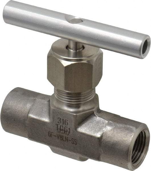 Parker - 5,000 Max psi, 3/8" Pipe, 316 Grade Stainless Steel, Inline Instrumentation Needle Valve - FNPT x FNPT End Connections - Industrial Tool & Supply