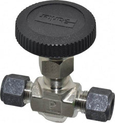 Parker - 5,000 Max psi, 3/8" Pipe, 316 Grade Stainless Steel, Inline Instrumentation Needle Valve - Compression x Compression CPI End Connections - Industrial Tool & Supply