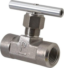 Parker - 5,000 Max psi, 1/2" Pipe, 316 Grade Stainless Steel, Inline Instrumentation Needle Valve - FNPT x FNPT End Connections - Industrial Tool & Supply