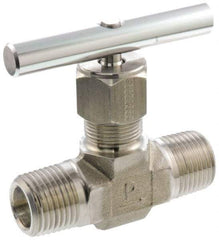 Parker - 5,000 Max psi, 1/2" Pipe, 316 Grade Stainless Steel, Inline Instrumentation Needle Valve - MNPT x MNPT End Connections - Industrial Tool & Supply