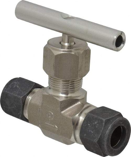 Parker - 5,000 Max psi, 1/2" Pipe, 316 Grade Stainless Steel, Inline Instrumentation Needle Valve - Compression x Compression CPI End Connections - Industrial Tool & Supply