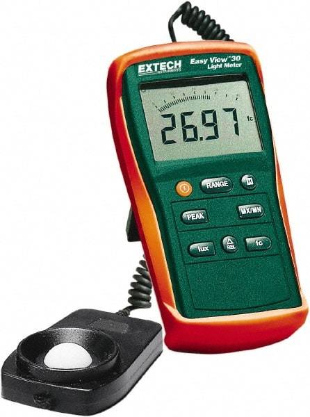 Extech - AAA Batteries, 40 to 40,000 FC, LCD Display, Silicone Photodiode Light Meter - 3 Accuracy, Compatible with All Visible Light Lighting, Built In Memory - Industrial Tool & Supply
