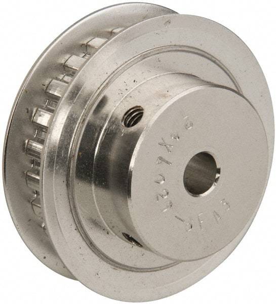 Power Drive - 24 Tooth, 1/4" Inside x 1.508" Outside Diam, Hub & Flange Timing Belt Pulley - 1/4" Belt Width, 1.528" Pitch Diam, 0.438" Face Width, Aluminum - Industrial Tool & Supply