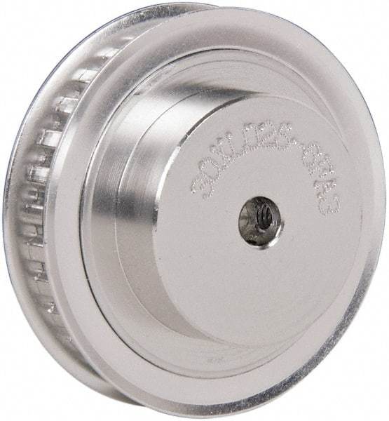 Power Drive - 30 Tooth, 1/4" Inside x 1.89" Outside Diam, Hub & Flange Timing Belt Pulley - 1/4" Belt Width, 1.91" Pitch Diam, 0.438" Face Width, Aluminum - Industrial Tool & Supply