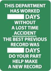 NMC - Down Arrow, Right Side Stick Figure in Doorway (Graphic), Polyester Exit Sign - 8" Wide x 4-1/2" High, Glow-in-the-Dark - Industrial Tool & Supply