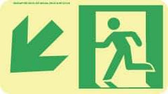 NMC - Down Left Arrow, Left Side Stick Figure in Doorway (Graphic), Polyester Exit Sign - 8" Wide x 4-1/2" High, Glow-in-the-Dark - Industrial Tool & Supply
