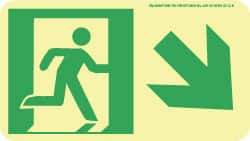 NMC - Down Right Arrow, Right Side Stick Figure in Doorway (Graphic), Polyester Exit Sign - 8" Wide x 4-1/2" High, Glow-in-the-Dark - Industrial Tool & Supply