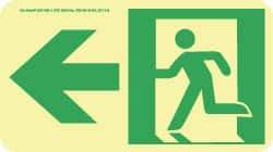 NMC - Left Arrow, Left Side Stick Figure in Doorway (Graphic), Polyester Exit Sign - 8" Wide x 4-1/2" High, Glow-in-the-Dark - Industrial Tool & Supply