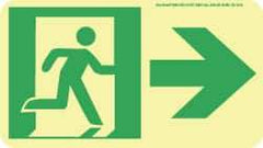NMC - Right Arrow, Right Side Stick Figure in Doorway (Graphic), Polyester Exit Sign - 8" Wide x 4-1/2" High, Glow-in-the-Dark - Industrial Tool & Supply