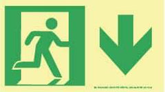 NMC - Down Arrow, Right Side Stick Figure in Doorway (Graphic), Plastic Exit Sign - 8" Wide x 4-1/2" High, Glow-in-the-Dark - Industrial Tool & Supply