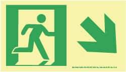 NMC - Down Right Arrow, Right Side Stick Figure in Doorway (Graphic), Plastic Exit Sign - 8" Wide x 4-1/2" High, Glow-in-the-Dark - Industrial Tool & Supply