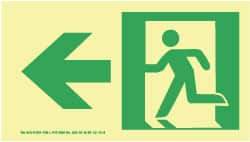 NMC - Left Arrow, Left Side Stick Figure in Doorway (Graphic), Plastic Exit Sign - 8" Wide x 4-1/2" High, Glow-in-the-Dark - Industrial Tool & Supply